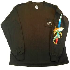 Guy Harvey Pocket T-Shirt Long Sleeve Skull Sharks Swords Large
